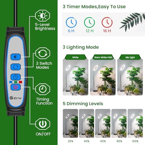 Aokrean Grow Lights for Indoor Plants, 6.3in Full Spectrum Growing Lamp