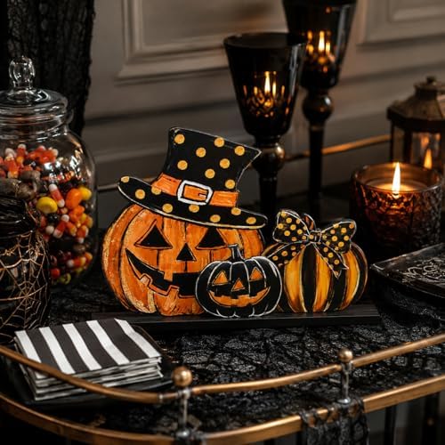 Smile Happy Halloween Wooden Table Decoration, Pumpkin Spooky