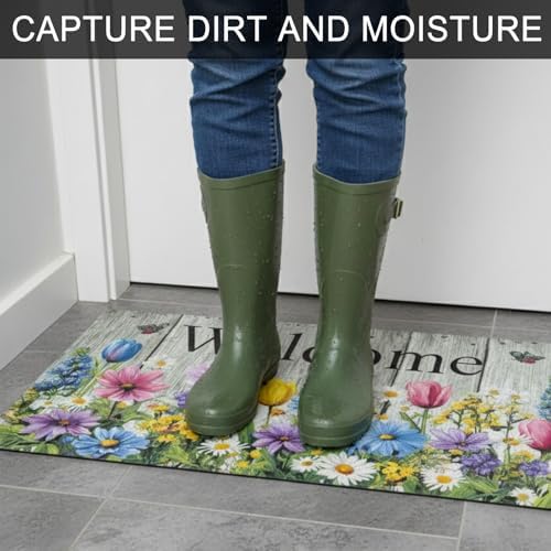 Welcome Mat 17x29 Inch Spring Summer Front Door Mat, Flower
