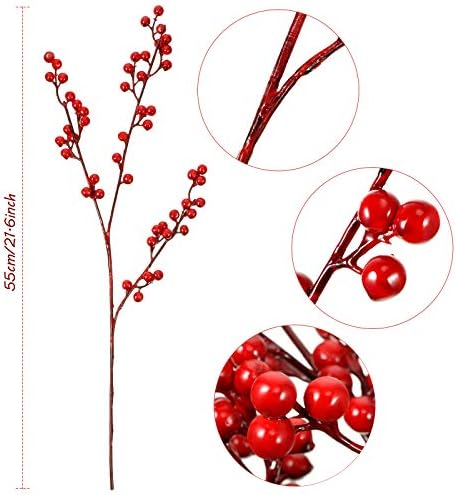 WILLBOND Artificial Red Berry Stems 21.6 Inch Christmas Red Berries Holly Berry Branches for Christmas Tree New Year Decor DIY Craft (Simple Style, 16 Pieces)