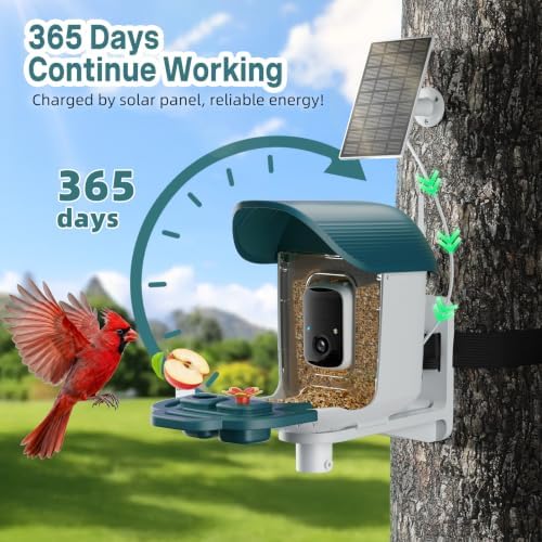 Bird Feeder with Camera Solar Powered, 2K HD Birds Feeder Camera for Outdoors, Instant Motion Detection & Alerts, AI Smart Identify Birds Species, Gifts for Mom Dad and Bird-Lovers(Cyan-Blue)