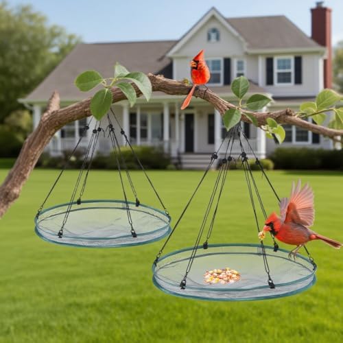 2 Pack Feeder Bird Seed Catcher Tray - Diameter Durable Outdoor Bird Feeding Platform with Adjustable Hanging Hoop and Seed Guard (Green, 24")