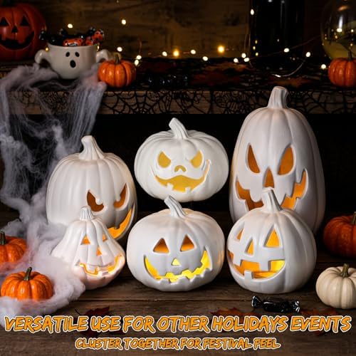 Tujoe 12 Pcs Halloween Pumpkin Lantern Set Light up LED,Orange and White