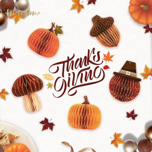 NICROHOME EUR Fall Thanksgiving Decoration,5PCS Glitter Honeycomb Ornaments