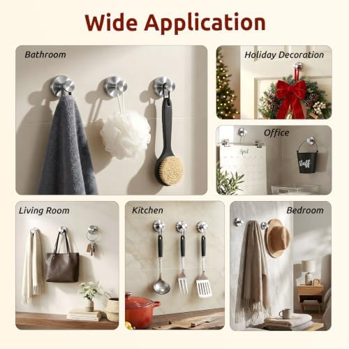 4Pcs Suction Cup Hooks for Shower, Heavy-Duty Wreath Hangers for Front Door