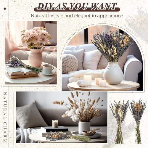 Layhit 4 Pack Large Size Boho Dried Flowers 15-17 Inch, Lavender