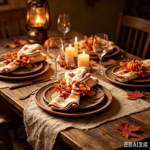 12 Pcs Fall Napkin Rings Artificial Maple Leaf Pumpkin Berry Ginkgo Leaf Wreath Napkin Ring Holder Buckles for Thanksgiving Autumn Harvest Wedding Family Dinner Party Table Decoration Supplies