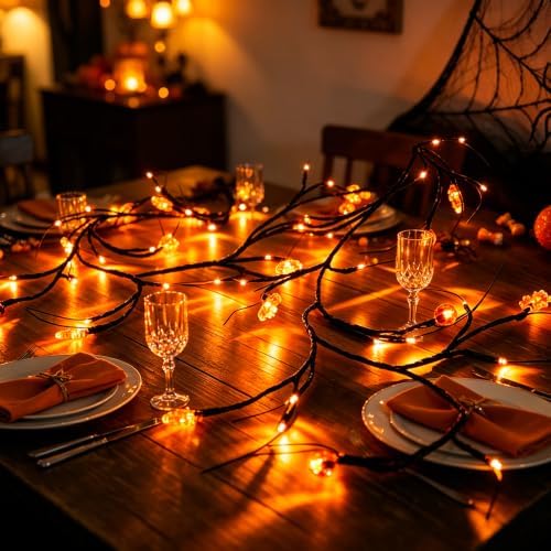 Halloween Willow Vine Branch Light, Pumpkin Maple Leaf Orange Light