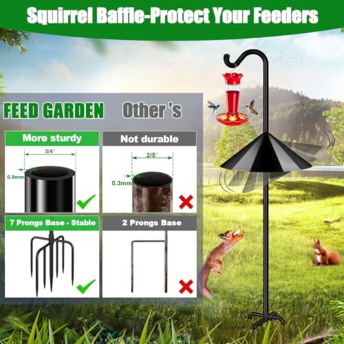 FEED GARDEN 108’’ Bird Feeder Pole Squirrel Proof 1 Pack, Shepherds Hook
