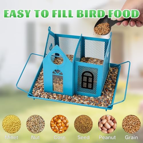 Solar Bird Feeder for Outdoors - Blue Metal Hanging Bird Feeder with Solar Light, Decorative for Wild Cardinals, Finches, Weatherproof Backyard Garden Decor Ideal Gift for Women Mom Grandma