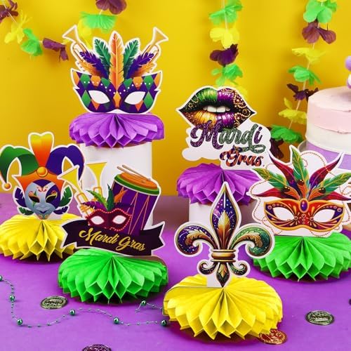 10 Pcs Mardi for Gras Party Honeycomb Centerpieces Table Decoration