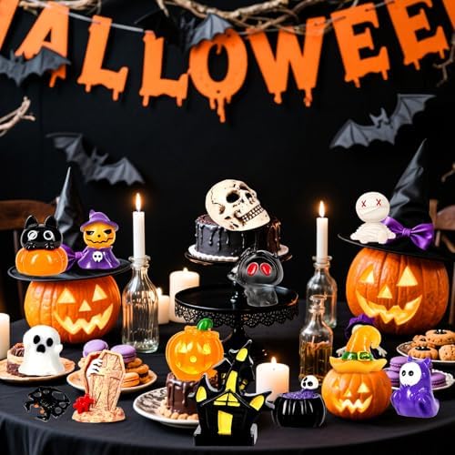 44Pcs Halloween Mini Resin Figures 44 Styles Little Figures to Hide Tiny Small Pumpkin Ghost Duck Skull Bulk Miniature Figurines for Halloween Party Favors DIY Craft Garden Dollhouse Decor