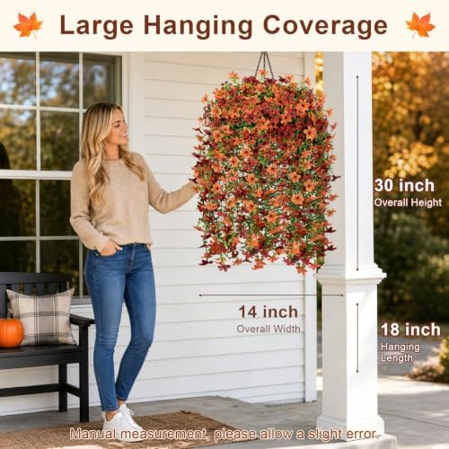 Artificial Hanging Flowers for Outdoors, 2 PCS 344-Bloom UV Resistant Mums