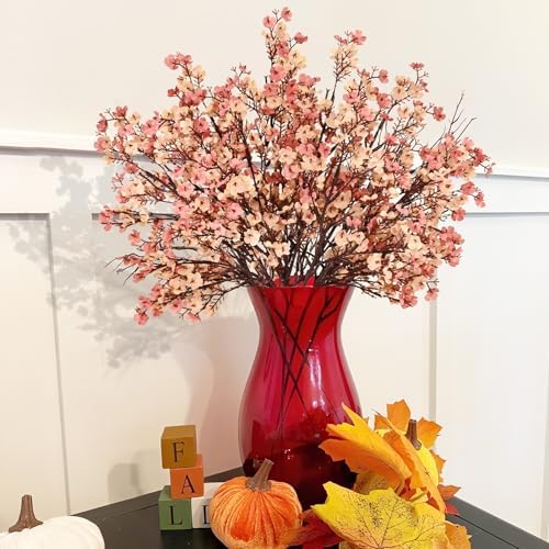15Pcs Fall Flowers, Real Touch Babys Breath Artificial Flowers, Beige Brown