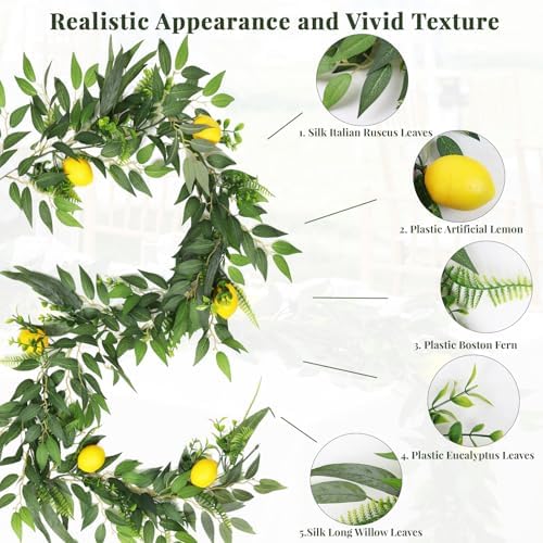 RECUTMS 2Pcs Artificial Ivy Vines with Lemon&Willow&Eucalyptus&Fern 5.9Ft