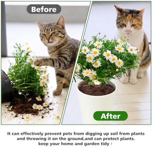 6 Pack Plant Pot Grids, 11.8" Trim-to-Fit Plant Pot Soil Covers Protectors from Animals, Indoor Outdoor Plant Protection with Metal Stakes, Black