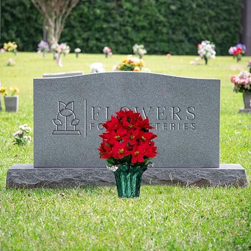 Sympathy Silks Rubys Silk Flowers - 20" Artificial Red Poinsettia Flower Bouquet – 5 lbs Weighted Pot – 20" Tall and 16" Wide – Perfect Size for Christmas Decor, Home, Office, or Memorial - 2 Pack