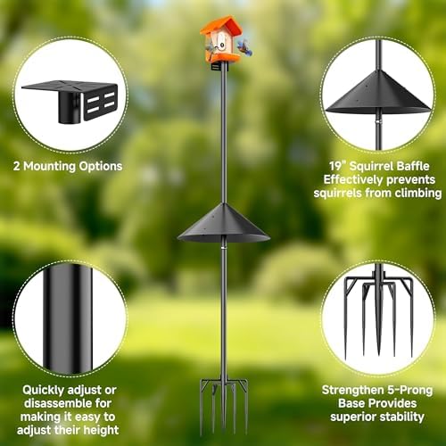94" Smart Bird Feeder Pole Stand with 19" Proof Squirrel Baffle - Dia 1 Inch Bird House Pole for Camera Birdfeeder, Feeding Station for Outdoors Heavy Duty, Compatible Post Mount