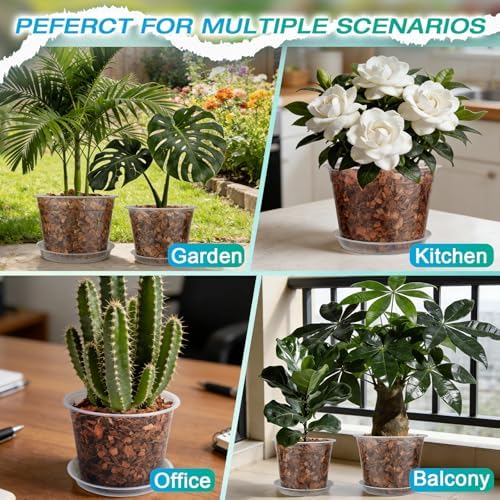 8 Inch Clear Nursery Pots with Drainage and Sacuers, 8 Pack Plastic Pots for Plants Indoor Outdoor, Large Clear Pots for Flowers, Succulents (8inx8pcs)