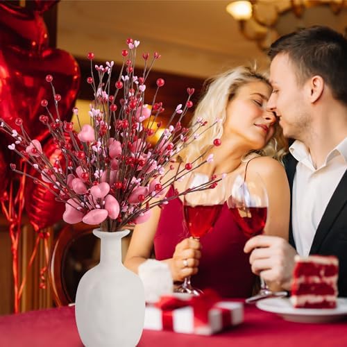 Heart Berry Picks for Valentines Day Decorations, 6pcs Artificial Flowers