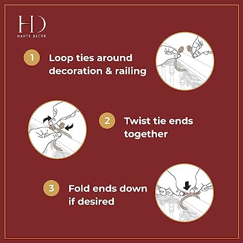 Haute Decor Decorative Twist Ties 6 Pack 16 inch (Burgundy) - Hang Garland, Lights, Decorations