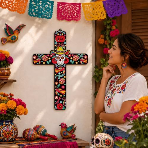 Day of The Dead Decorations - 2PCS Dia de Los Muertos Cross Wall Decor
