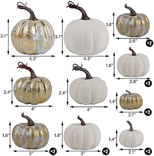 winemana 16 Pcs Golden and White Pumpkins Fall Decorations for Home