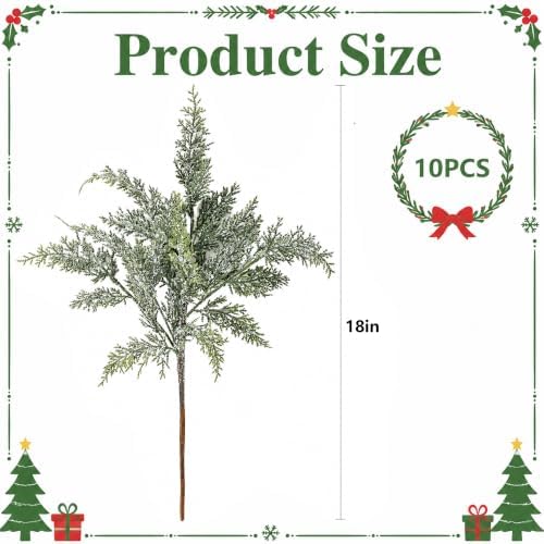 10 Pcs 2 Color Snowy Cypress Christmas Branches Artificial Cedar Stems