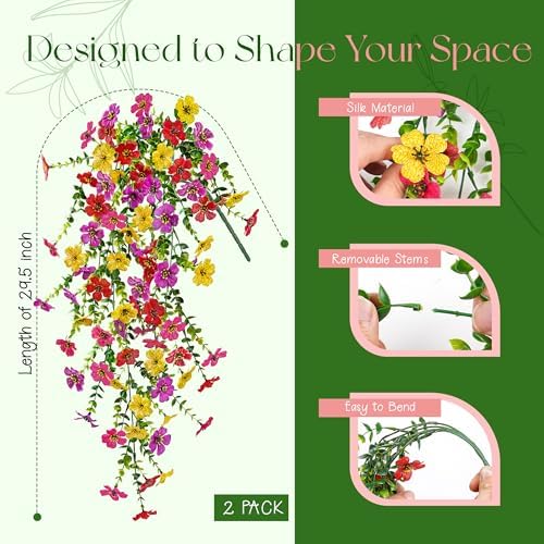 Der Rose UV Resistant Artificial Hanging Flowers for Outdoors, 2Pcs Silk Fake Dasiy Faux Hanging Flowers for Outdoor Planter Porch Balcony Yard Decor