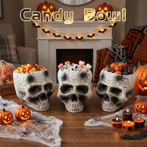 Wowagoga Halloween Resin Skull Flower Pot Planter Skull Head Bowl Decor