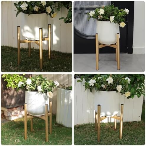 Adjustable Plant Stand Indoor, 2 Heights,Golden with Round Plate