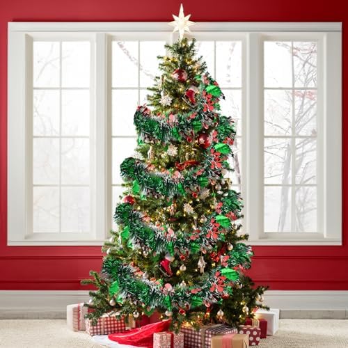KINGLAKE Christmas Red and Green Tinsel Garland 33 Ft