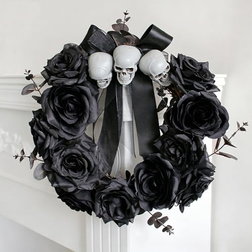 TUZAZO 10 Pcs Black Roses Artificial Flowers, Halloween Decorations