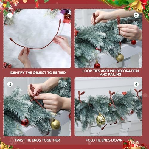 Zhengmy 20 Pcs 25 Inch Extra Long Christmas Garland Ties Christmas Decorative Twist Ties for Banister Reusable Flexible Twist for Holiday Xmas Home Decorations Craft Wrapping (Burgundy)