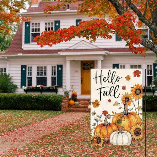 AVOIN colorlife Pumpkins Hello Fall Garden Flag 12x18 Inch Outside