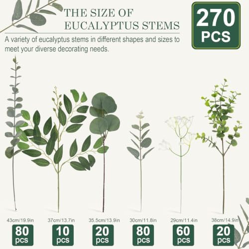 Hananona 270 Pcs Mixed Eucalyptus Leaves Stems Artificial Greenery Bulk