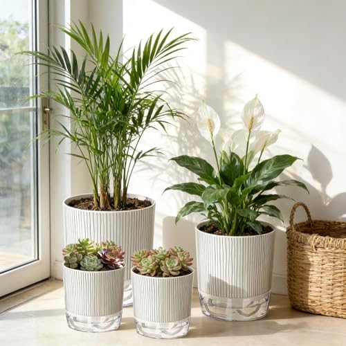 6 Pack Self Watering Pots for Indoor Plants, 4/5.5/6.3 Inch Flower Pots