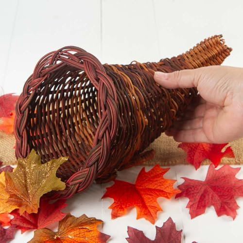 Bulk Group of 12 Thanksgiving Cornucopia Horn of Plenty Baskets - Wicker Cornucopias for Fall Decorating and Displays by Factory Direct Craft