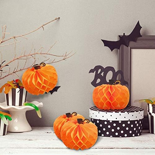 JOVITEC 6 Pack Thanksgiving Table Decor Honeycomb Pumpkins 10.2 Inch Paper Fall Hanging Pumpkin Decorations 3D Tissue Centerpieces for Halloween Birthday Wedding Party Supplies