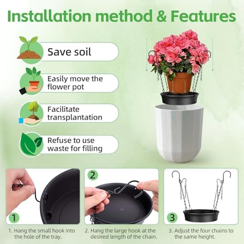 Adjustable Planter Inserts for Large Pots, Made of Thickened PP Material. They Can Be Used as a Substitute for Plant Risers for Inside Pots. Used to Reduce Soil Filling(1, large size for 14"-20")