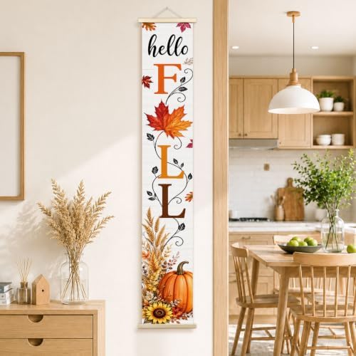 Hello Fall Pumpkin Porch Door Banner Wall Decorations 8x47