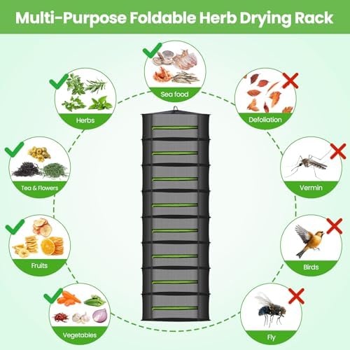 MEKOLIFE 8‑Layer Herb Drying Rack Hanging, Large Mesh Dryer Net