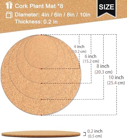 Cork Plant Coasters, Double Layers Plant Mats, 4/6/8/10 Inch, 8 Pcs