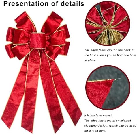 Large Christmas Bow for Wreath, Xmas Red Velvet Bows Winter Holiday Tree Topper Bow for Front Door Wall Indoor Outdoor Christmas Party Decoration Supplies