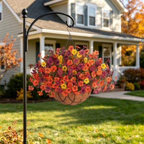 Fake Mums Artificial Fall Flowers Hanging Baskets Outdoors for Decoration