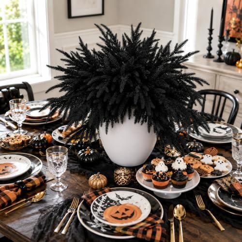 10 Pcs 18" Halloween Black Norfolk Pine Picks, Gothic Pine Branches Decor