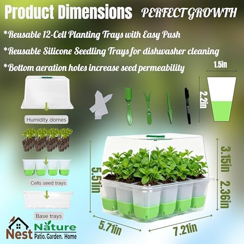 NestNature 5-Pack Seed Starter Tray Set|60-Cell Flexible Germination Trays