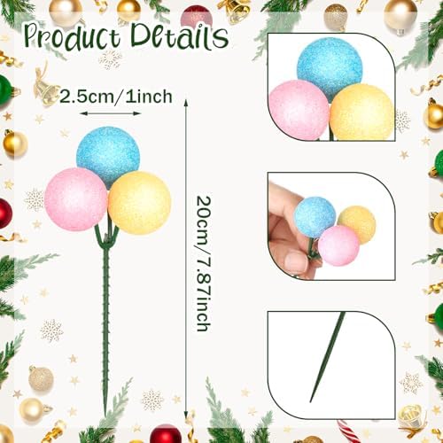 Syhood 12 Sets 7.9 Inch Pastel Christmas Ball Picks and Sprays Decor