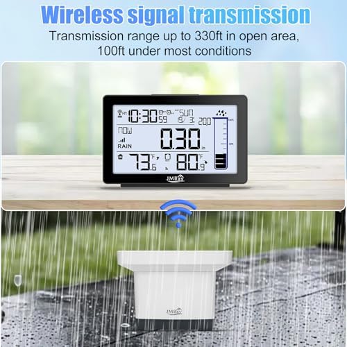 Wireless Rain Gauge Outdoor with Thermometer, High Accurate Digital Rain Gauges Outdoors Best Rated, Electronic Self-Emptying Remote Rain Collector, Freeze Proof Automatic Rain Measure Gauge for Yard