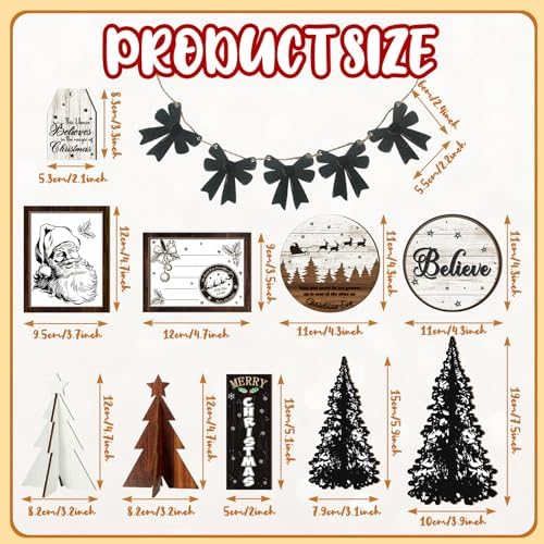 FairySandy 15 Pcs Christmas Tiered Tray Decor Christmas Wooden Sign Decor